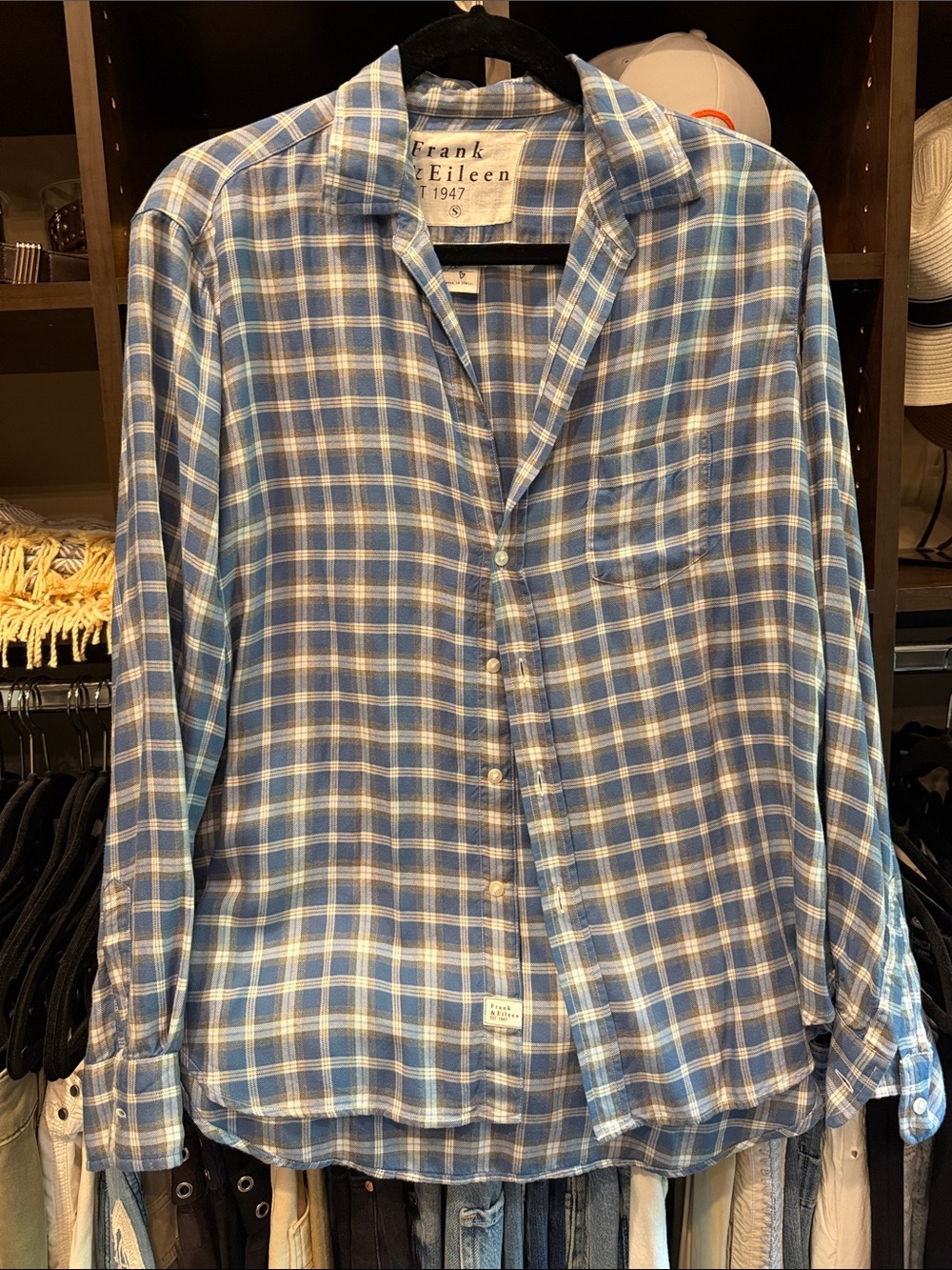 Frank & Eileen Light Blue and White Plaid Button-Down Shirt